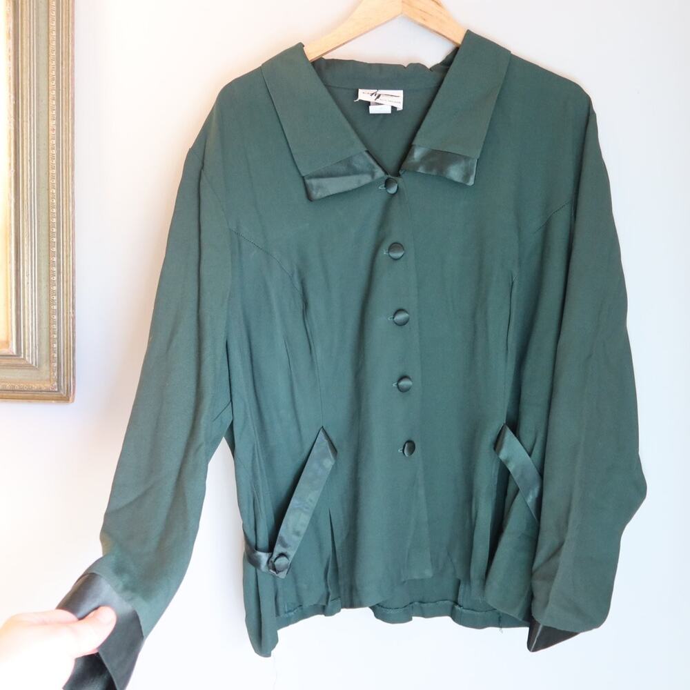 Alix Taylor Jacket 1990s Womens Size 24 Green Long Sleeve Crepe Acetate Collared